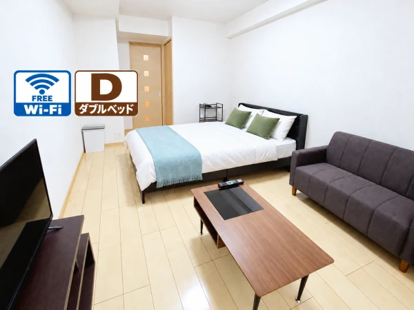 【三宮 徒歩5分】Sステイ神戸三宮ジアコスモ｜Wi-Fi無料｜オートロック付き分譲マンション｜ペット可｜約27㎡の１K・ダブルベッド＆ソファの物件画像